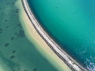 Image showing Ocean abstract and stone break wall