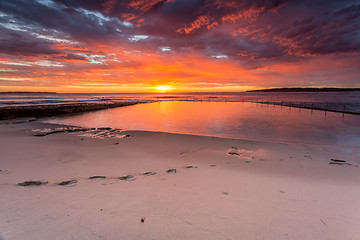 Image showing Glorious sunrise and ocean rock pool beach Cronulla