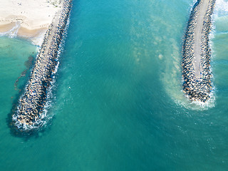 Image showing Seawall and Entrance to Lake Illawarra