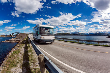 Image showing Norway. Caravan car travels on the highway.