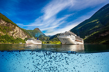 Image showing Cruise Liners On Geiranger fjord, Norway