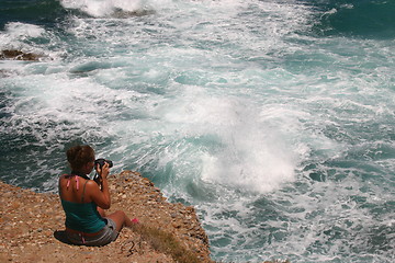 Image showing Girl and waves on Naxos