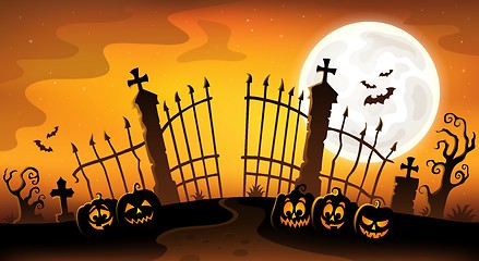 Image showing Cemetery gate silhouette theme 5