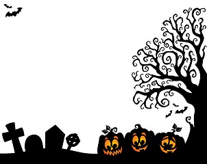 Image showing Halloween tree half silhouette theme 3
