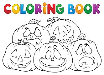 Image showing Coloring book Halloween pumpkins pile 1