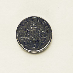 Image showing Vintage UK 5 pence coin