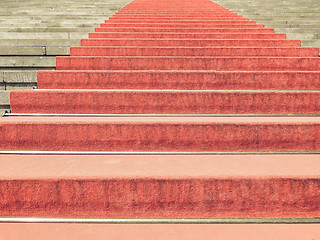 Image showing Vintage looking Red carpet on stairway