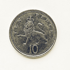 Image showing Vintage UK 10 pence coin