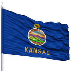 Image showing Isolated Kansas Flag on Flagpole, USA state