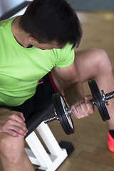 Image showing handsome man working out with dumbbells