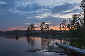 Image showing Summer Northern Night Over The Rocky Shore Of The Lake