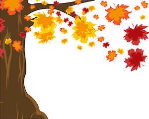Image showing Autumn tree and falling foliage on white background