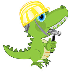 Image showing Dinosaur in building helmet and with gavel in paw