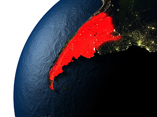 Image showing Argentina in red on Earth at night