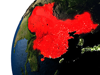 Image showing China in red on Earth at night