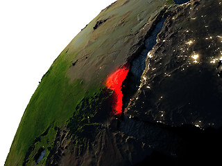 Image showing Eritrea in red on Earth at night