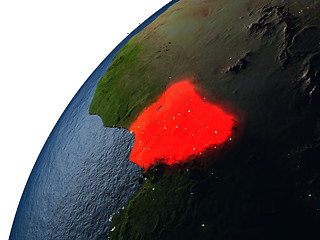 Image showing Nigeria in red on Earth at night