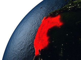 Image showing Peru in red on Earth at night