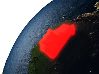 Image showing Mauritania in red on Earth at night