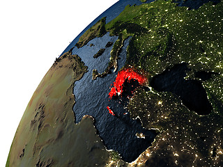 Image showing Greece in red on Earth at night