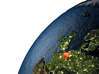 Image showing Belgium in red on Earth at night