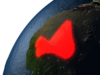 Image showing Mali in red on Earth at night