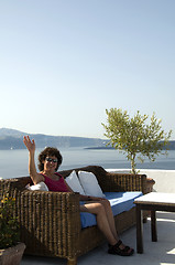 Image showing tourist relaxing in santorini