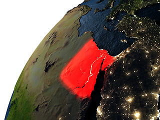 Image showing Egypt in red on Earth at night