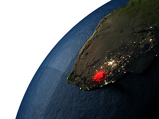 Image showing Lesotho in red on Earth at night