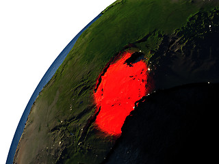 Image showing Tanzania in red on Earth at night