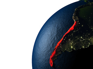 Image showing Chile in red on Earth at night