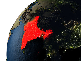 Image showing India in red on Earth at night