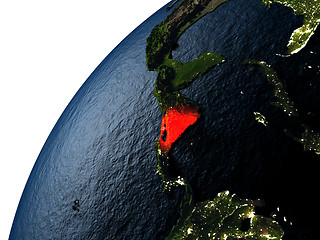 Image showing Nicaragua in red on Earth at night