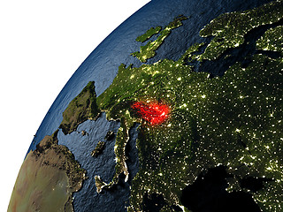 Image showing Austria in red on Earth at night