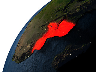 Image showing Mozambique in red on Earth at night