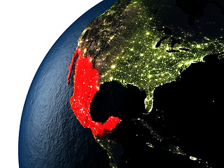 Image showing Mexico in red on Earth at night