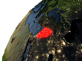 Image showing Syria in red on Earth at night