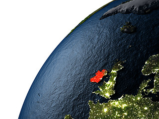 Image showing Ireland in red on Earth at night