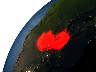 Image showing Zambia in red on Earth at night