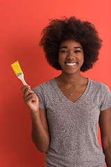 Image showing black woman painting wall