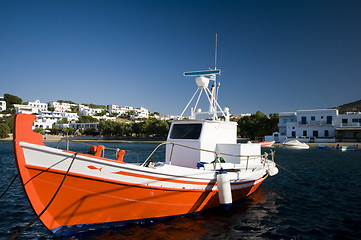 Image showing greek fishing boat in harbor greek islands