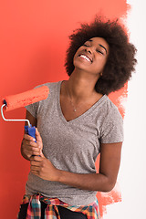 Image showing black woman painting wall