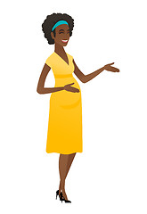 Image showing Young african-american pregnant woman gesturing.