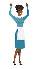 Image showing Cleaner standing with raised arms up.