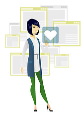 Image showing Business woman pressing web button with heart.
