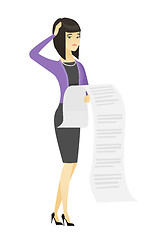 Image showing Business woman holding long bill.