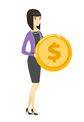 Image showing Successful business woman with dollar coin.