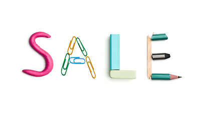 Image showing The word sale created from office stationery.