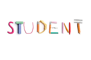 Image showing The word student created from office stationery.