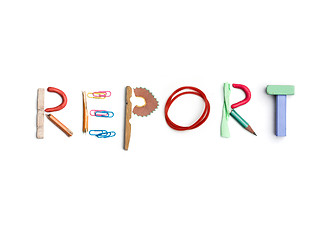 Image showing The word report created from office stationery.